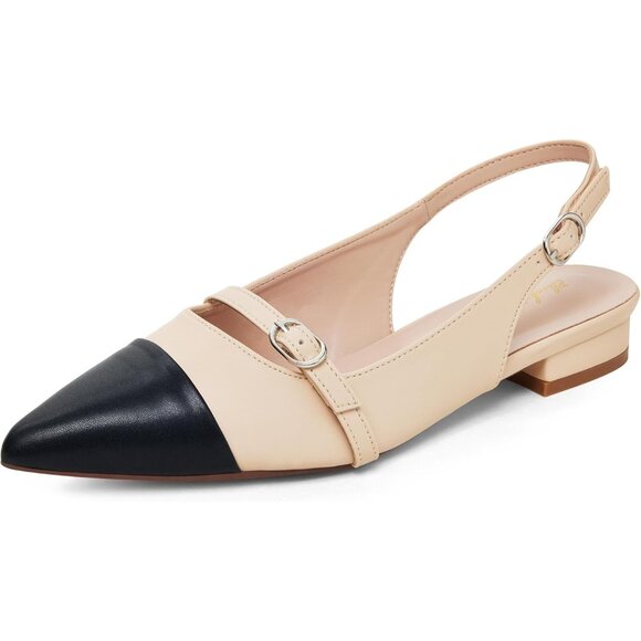 Women Black Nude Polyurethane (PU) Rhinestone Pointed Toe Slingback Flats - Picture 4 of 9